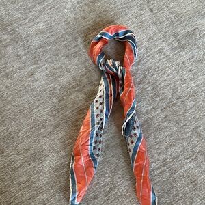 Vintage 1980s Anne Klein Orange and Blue Patterned Scarf